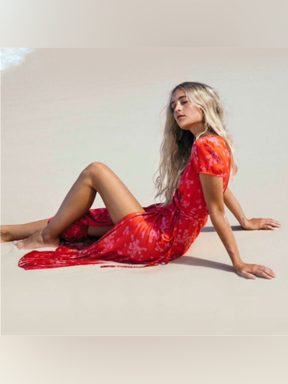 Billabong wrap style midi dress with short sleeves Sz small maxi  red floral